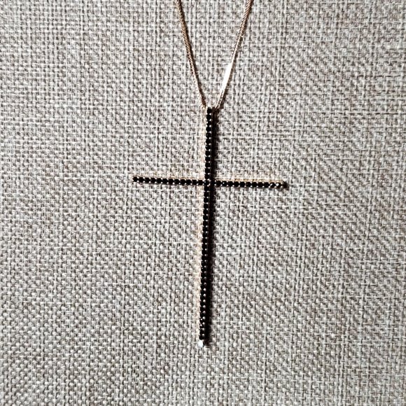 AAA Black Zircon & Gold Cross Necklace.   3" Across - Picture 5 of 11